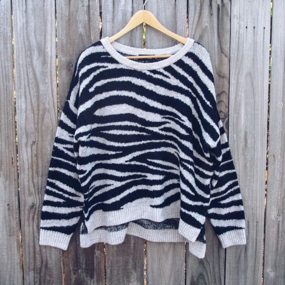 Zebra Stripe Fuzzy Tunic Sweater - Picture 3 of 5
